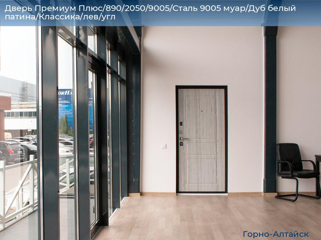 Дверь Премиум Плюс/890/2050/9005/Сталь 9005 муар/Дуб белый патина/Классика/лев/угл, gorno-altaisk.doorhan.ru