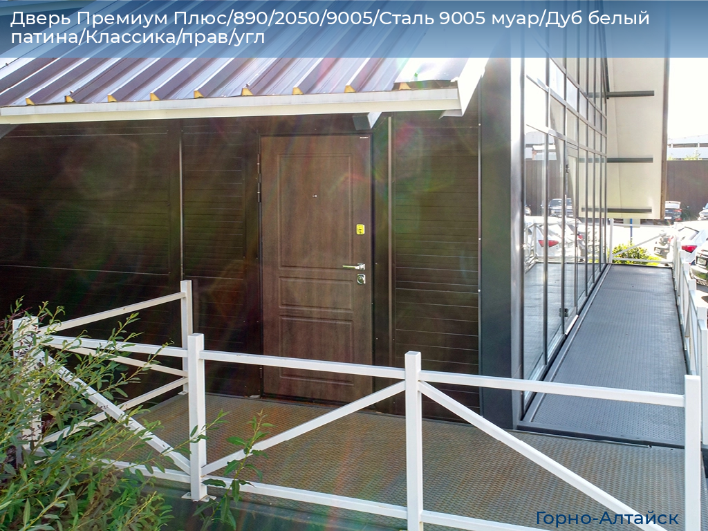 Дверь Премиум Плюс/890/2050/9005/Сталь 9005 муар/Дуб белый патина/Классика/прав/угл, gorno-altaisk.doorhan.ru